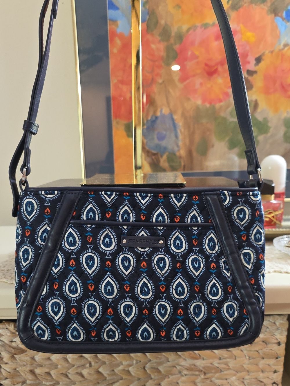 Vera Bradley Trimmed Trapeze Marrakesh Spades Crossbody Shoulder Bag Blue